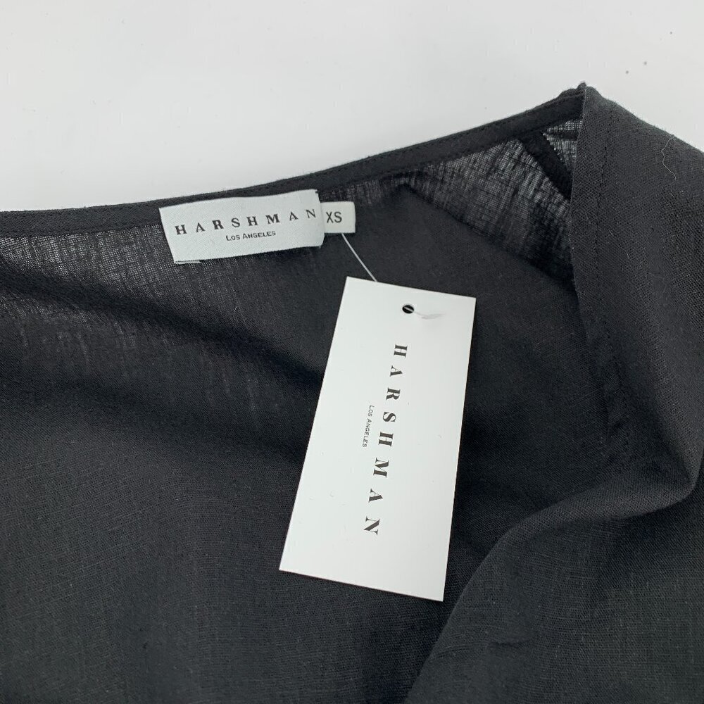 Harshman Los Angeles Fiorella midi dress black shift tie linen cotton new XS - Picture 5 of 5